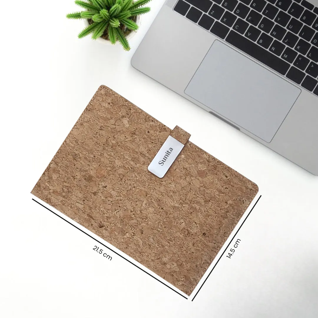 4 in 1 Personalized Diary with Pen, Card Holder & Metal Keychain Gift Set - Cork