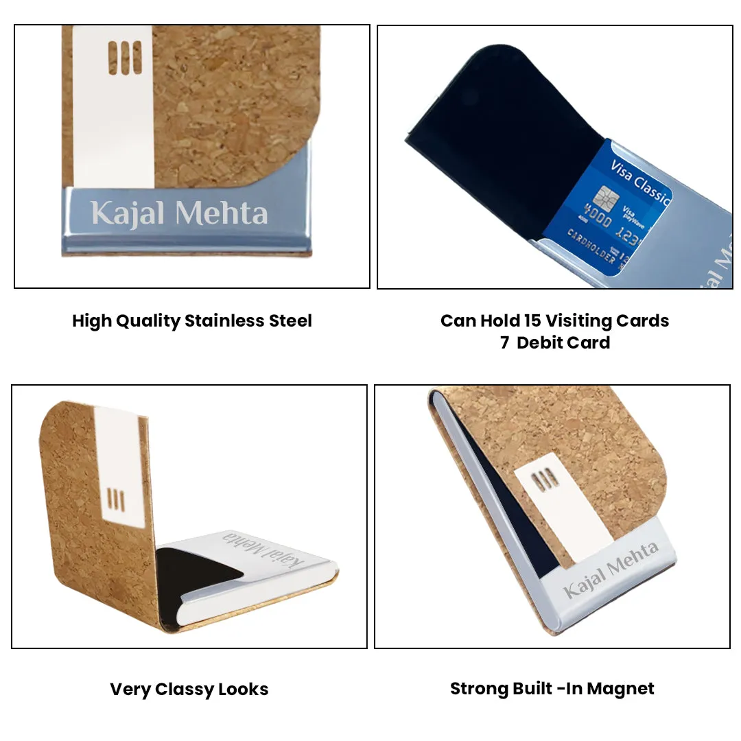 4 in 1 Personalized Diary with Pen, Card Holder & Metal Keychain Gift Set - Cork