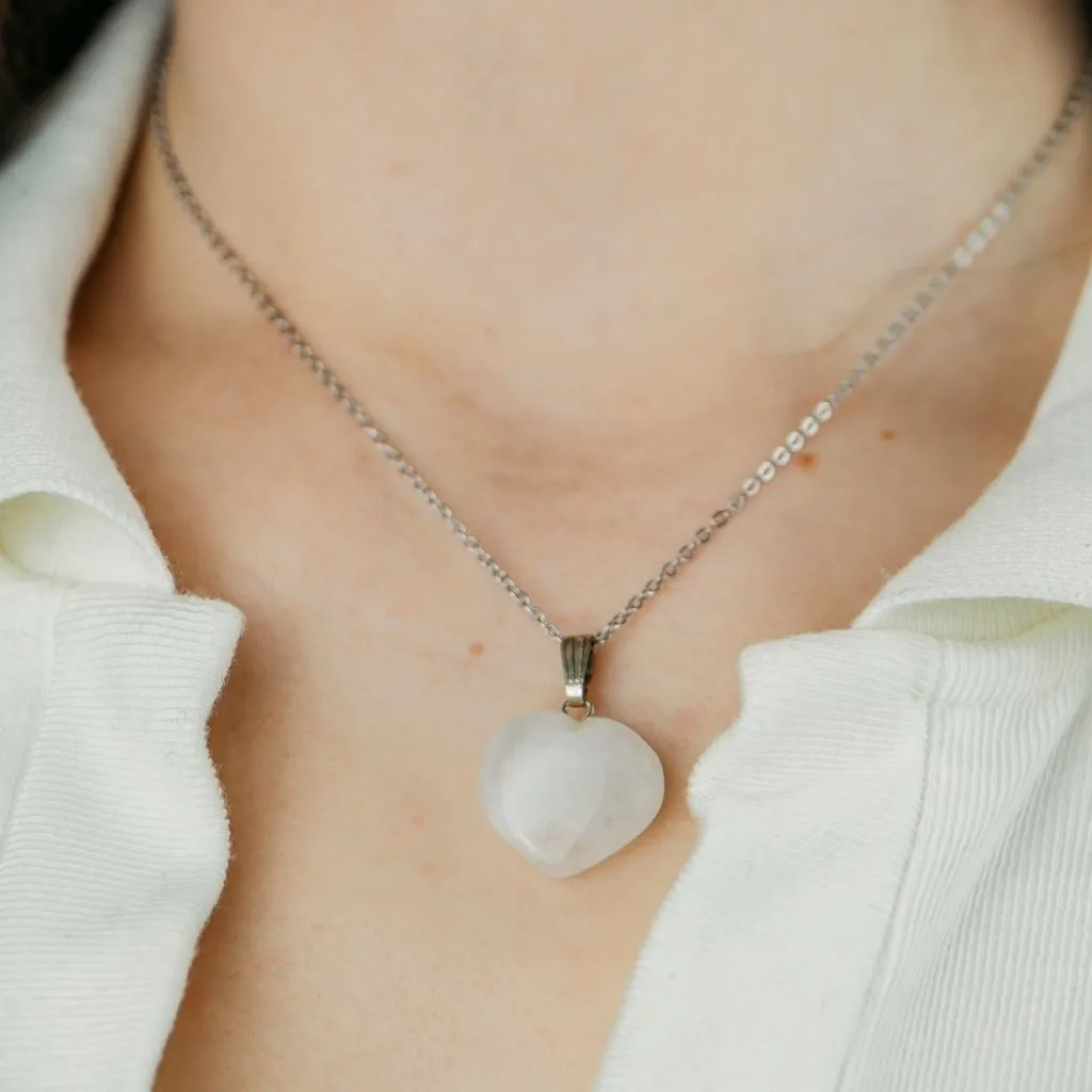 Amazonite Green Crystal Rose Quartz White Purple Heart Shape Pendant Necklace