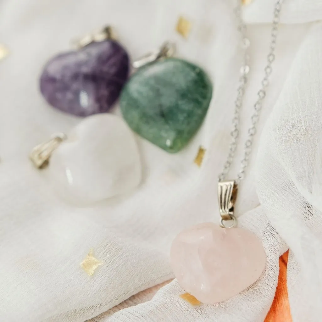Amazonite Green Crystal Rose Quartz White Purple Heart Shape Pendant Necklace