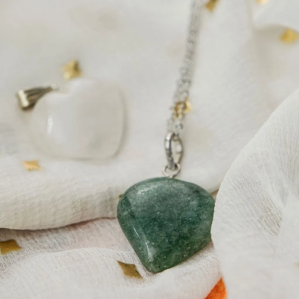 Amazonite Green Crystal Rose Quartz White Purple Heart Shape Pendant Necklace