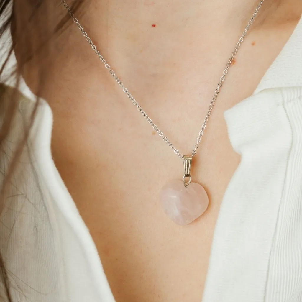 Amazonite Green Crystal Rose Quartz White Purple Heart Shape Pendant Necklace