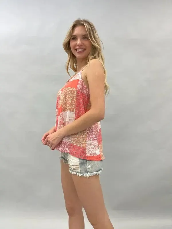 Bandana Print V-Neck Sleeveless Top