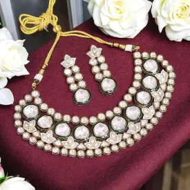 Bollywood Design Polki Stone Beaded Choker Earrings Set, Bollywood Inspired Polki Beaded Jewelry Set, Indian Celebrity Polki Choker Set, Pakistani Polki Beaded Choker Jewelry Set