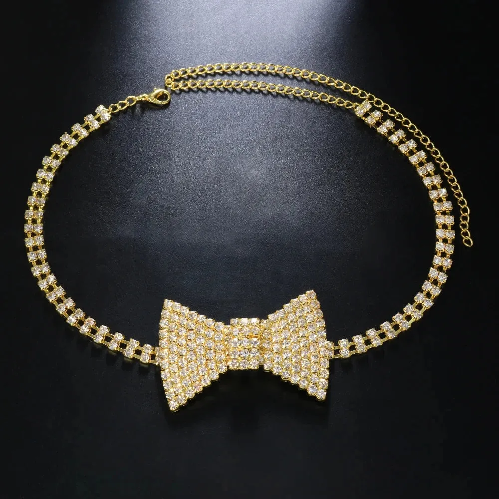 Carrie Crystal Bow Tie Choker Necklace