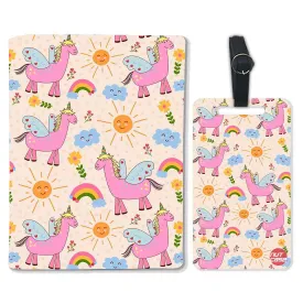 Cute Passport Holder with Luggage Tag Set for Kids - Rainbow & Unicorn