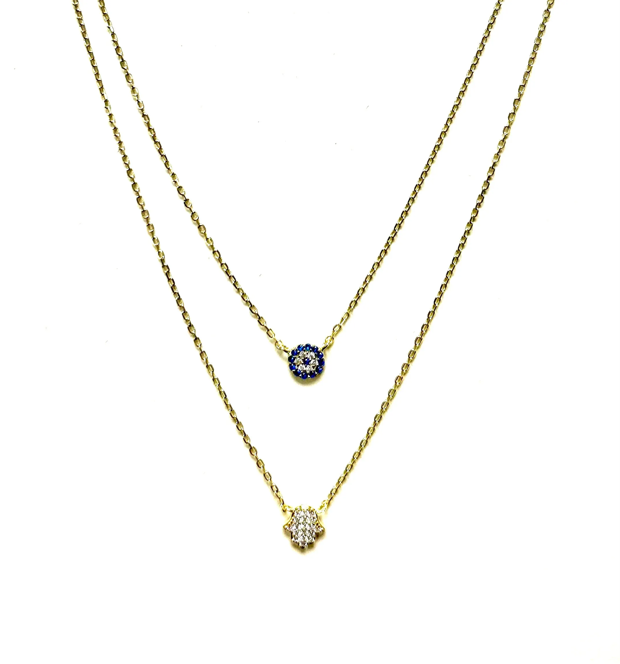 Double Strand Hamsa and Evil Eye Necklace