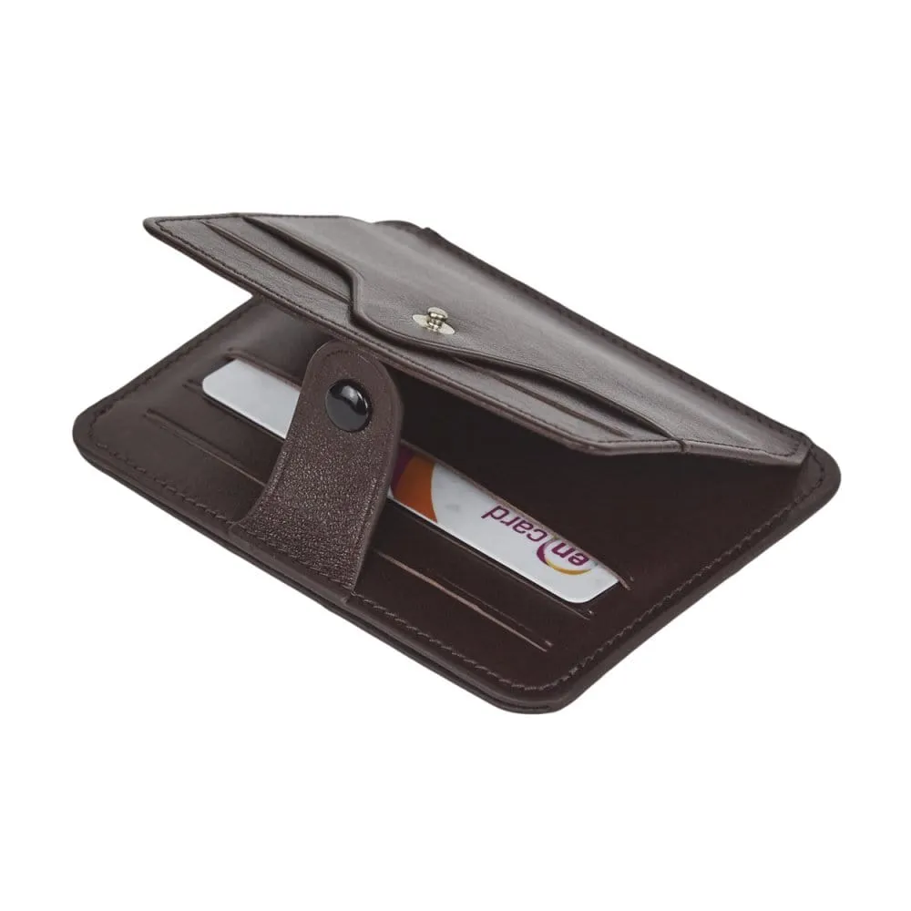 Flat Compact Credit Card Wallet With 2 ID Windows, 6CC - Brown