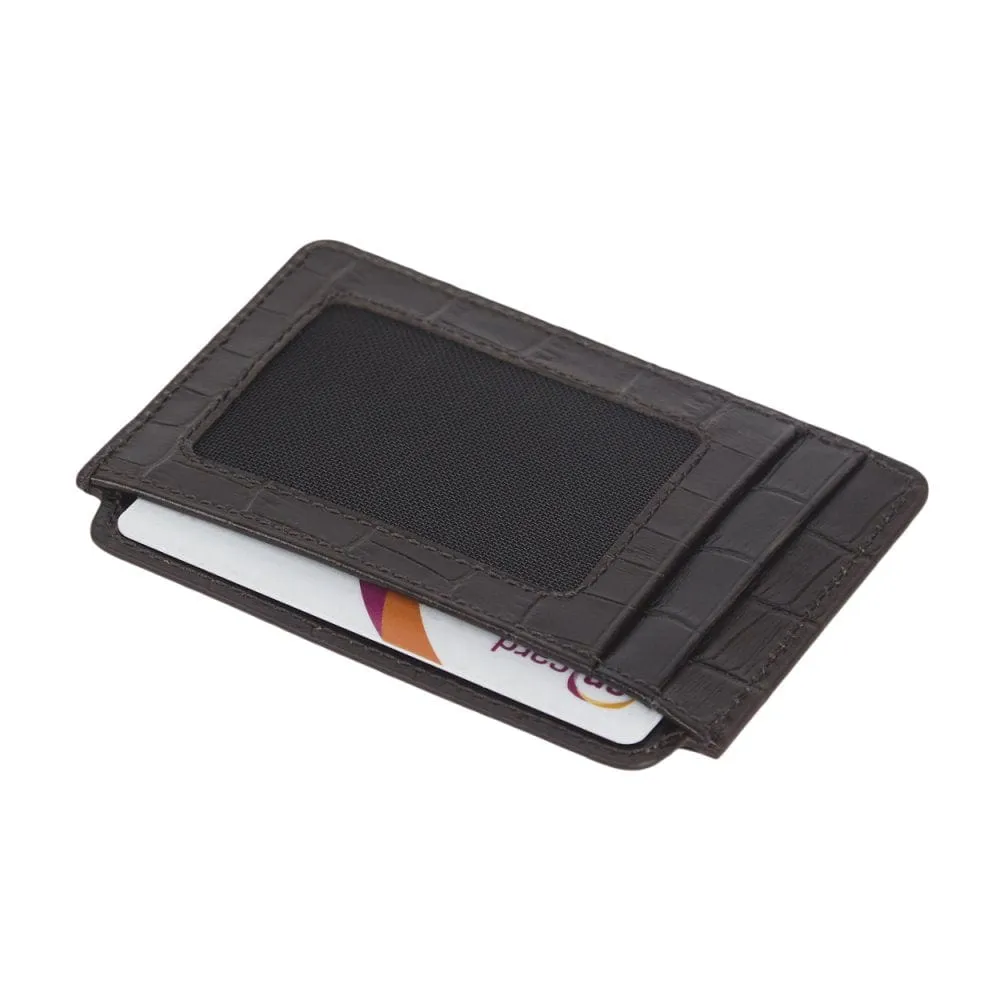 Flat Credit Card Case With ID Window - Brown Croc