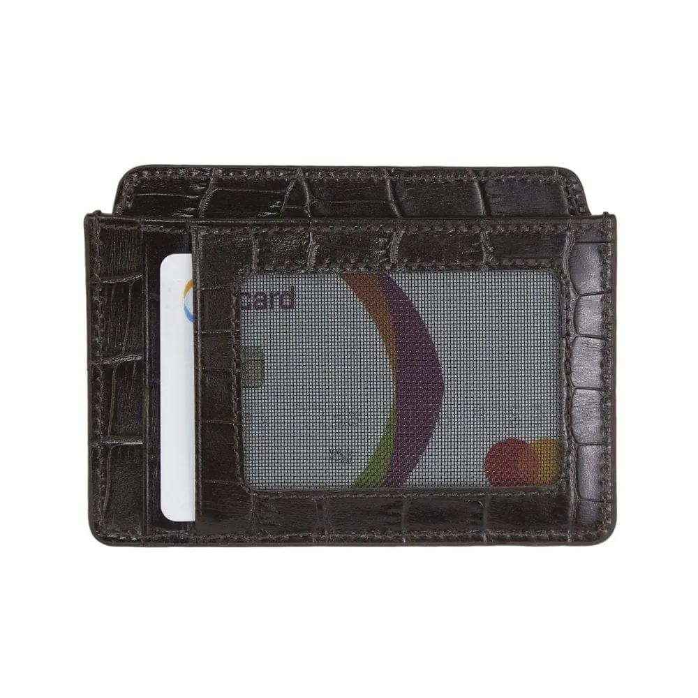 Flat Credit Card Case With ID Window - Brown Croc