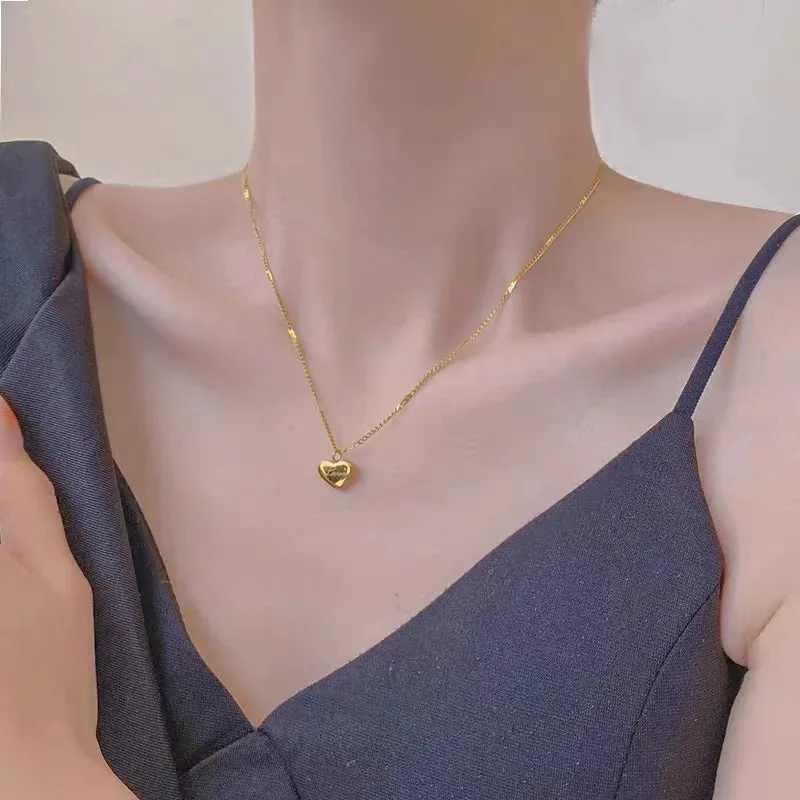 Geometric Heart-Shaped Love Pendant Necklace for Couples