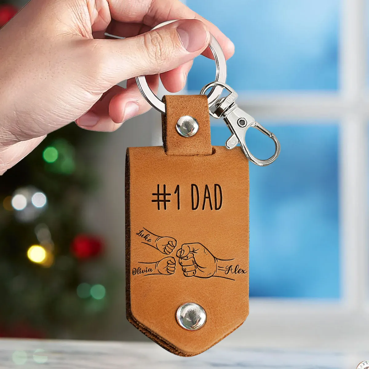 Great Job Dad We're Awesome - Personalized Leather Photo Keychain