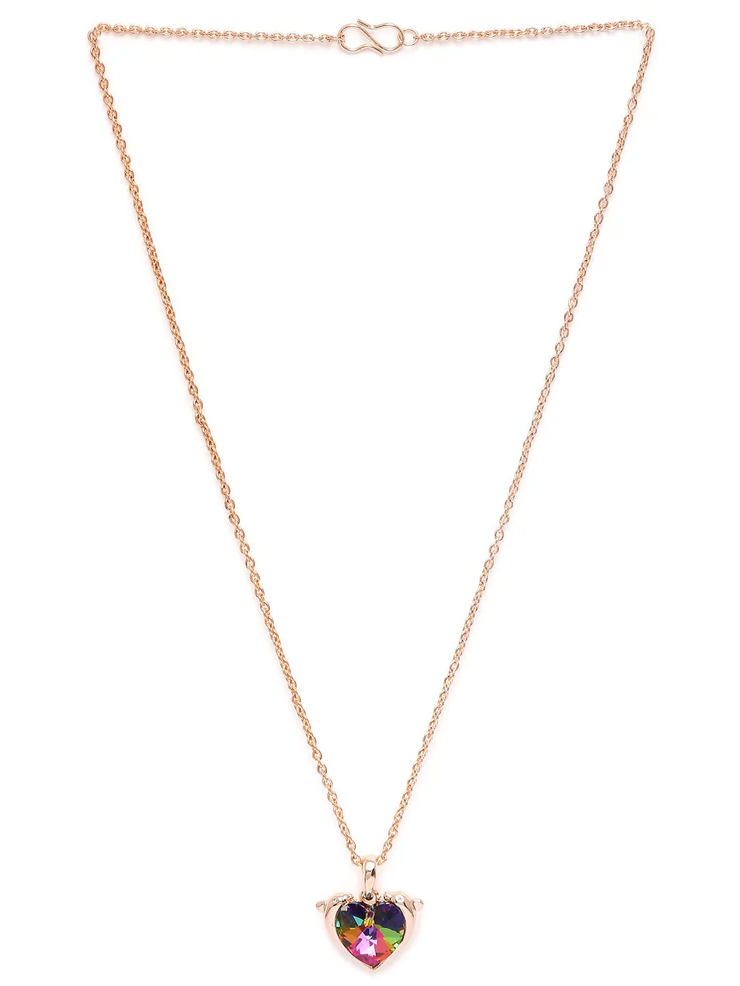 Heart Dolphino Pendant with Solitaire Multicolor Cubic Zirconia