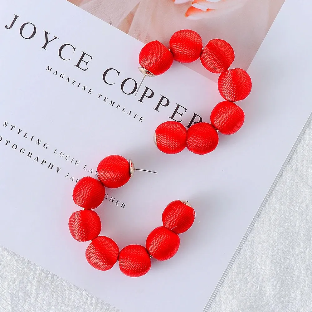 Juliana Silk Pom Pom Hoop Earrings