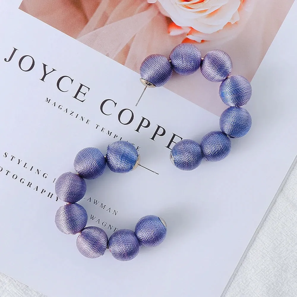 Juliana Silk Pom Pom Hoop Earrings