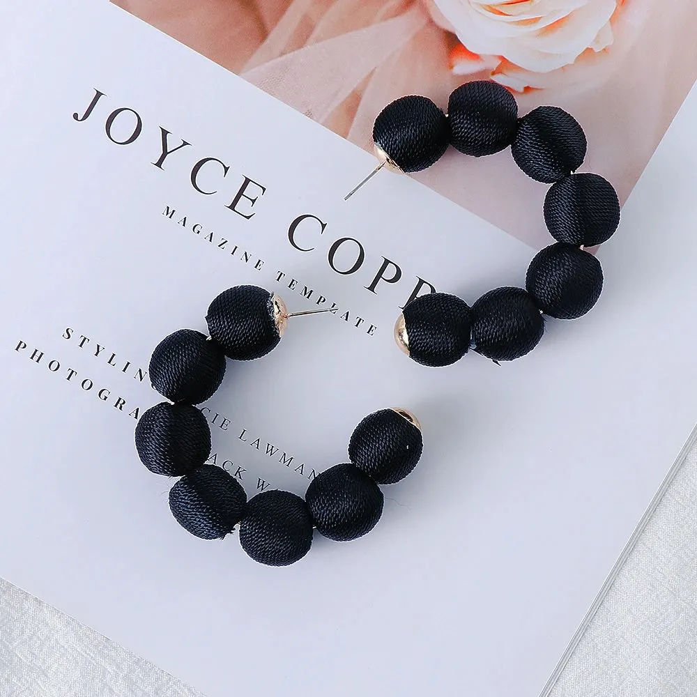 Juliana Silk Pom Pom Hoop Earrings