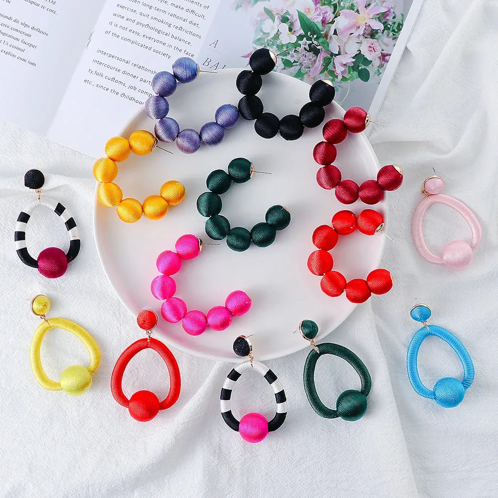 Juliana Silk Pom Pom Hoop Earrings