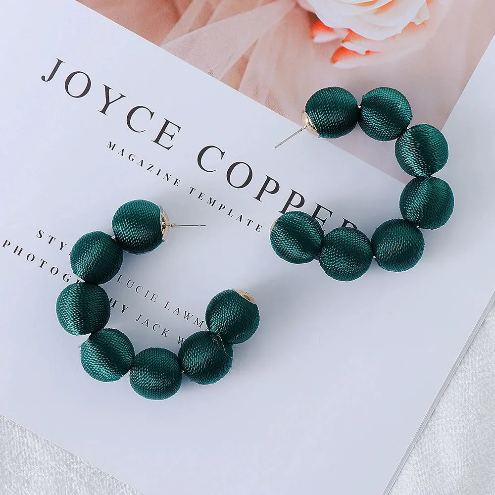 Juliana Silk Pom Pom Hoop Earrings