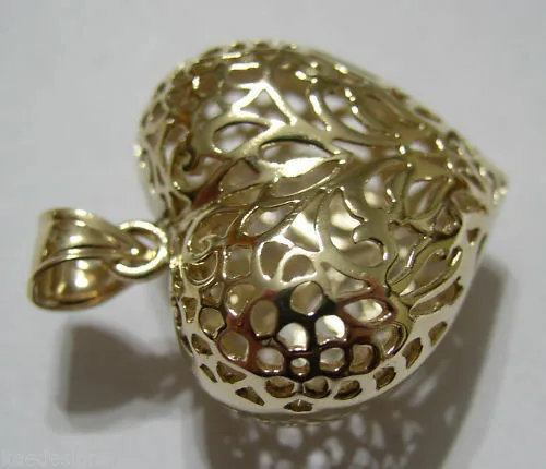 Kaedesigns, Genuine 9ct 9kt Large Yellow, Rose or White Gold Filigree Bubble Heart Pendant
