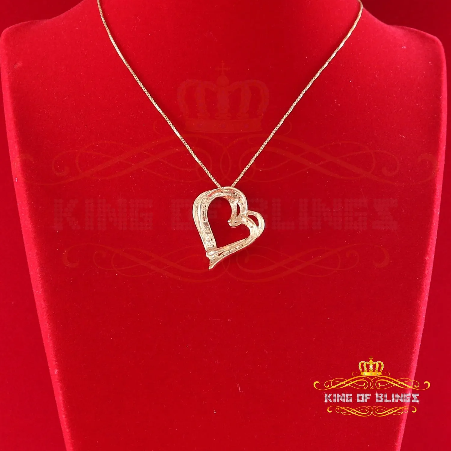 King Of Bling's Real 0.10ct Diamond 925 Sterling Silver HEART Charm Necklace Yellow Pendant