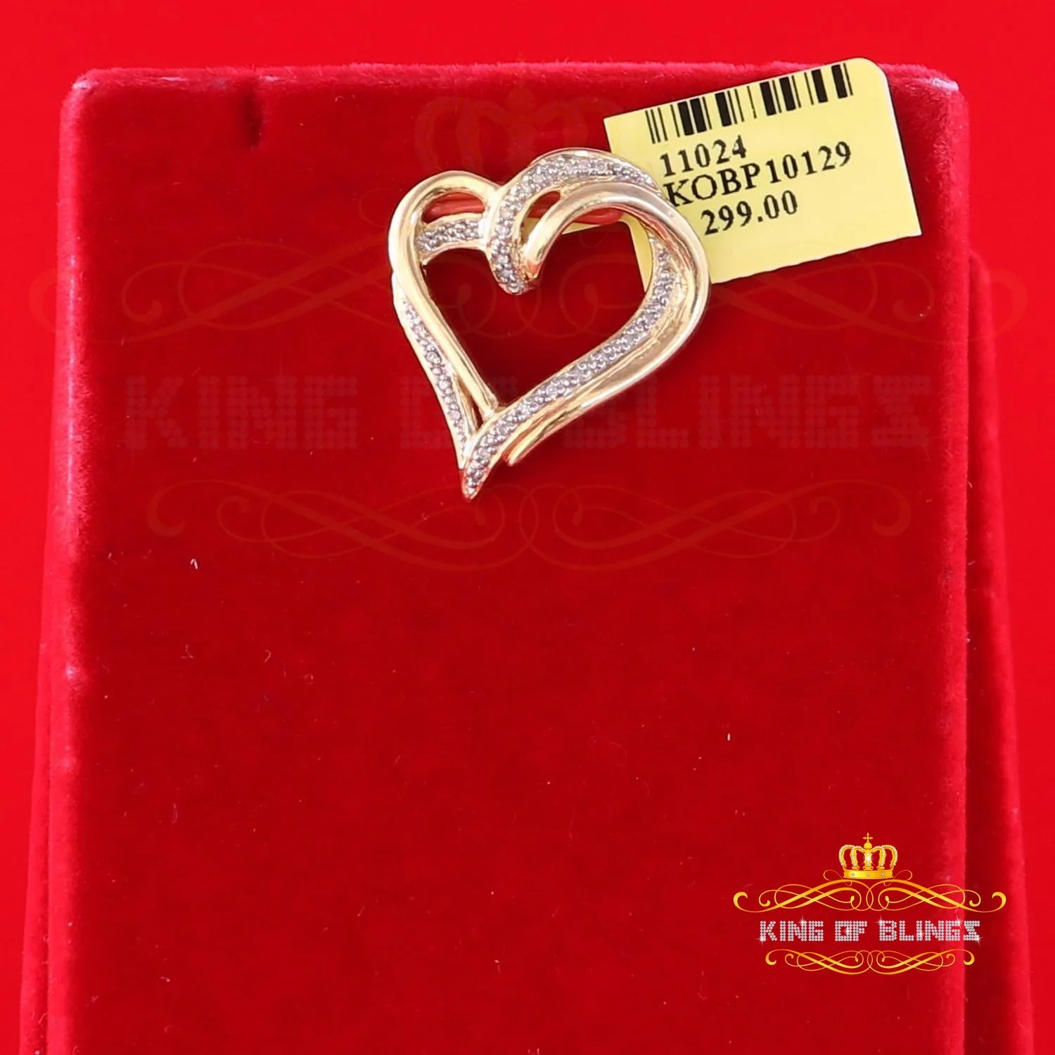 King Of Bling's Real 0.10ct Diamond 925 Sterling Silver HEART Charm Necklace Yellow Pendant