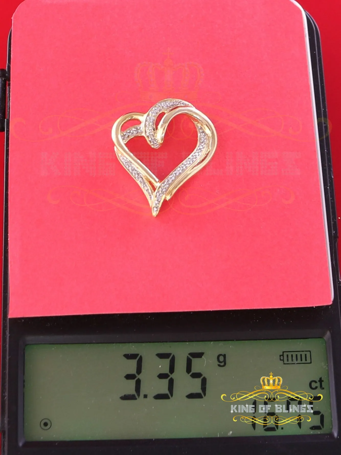 King Of Bling's Real 0.10ct Diamond 925 Sterling Silver HEART Charm Necklace Yellow Pendant