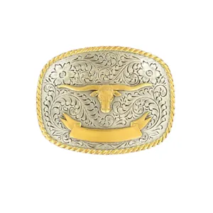 Nocona Longhorn With Floral Gold/Silver Belt Buckle