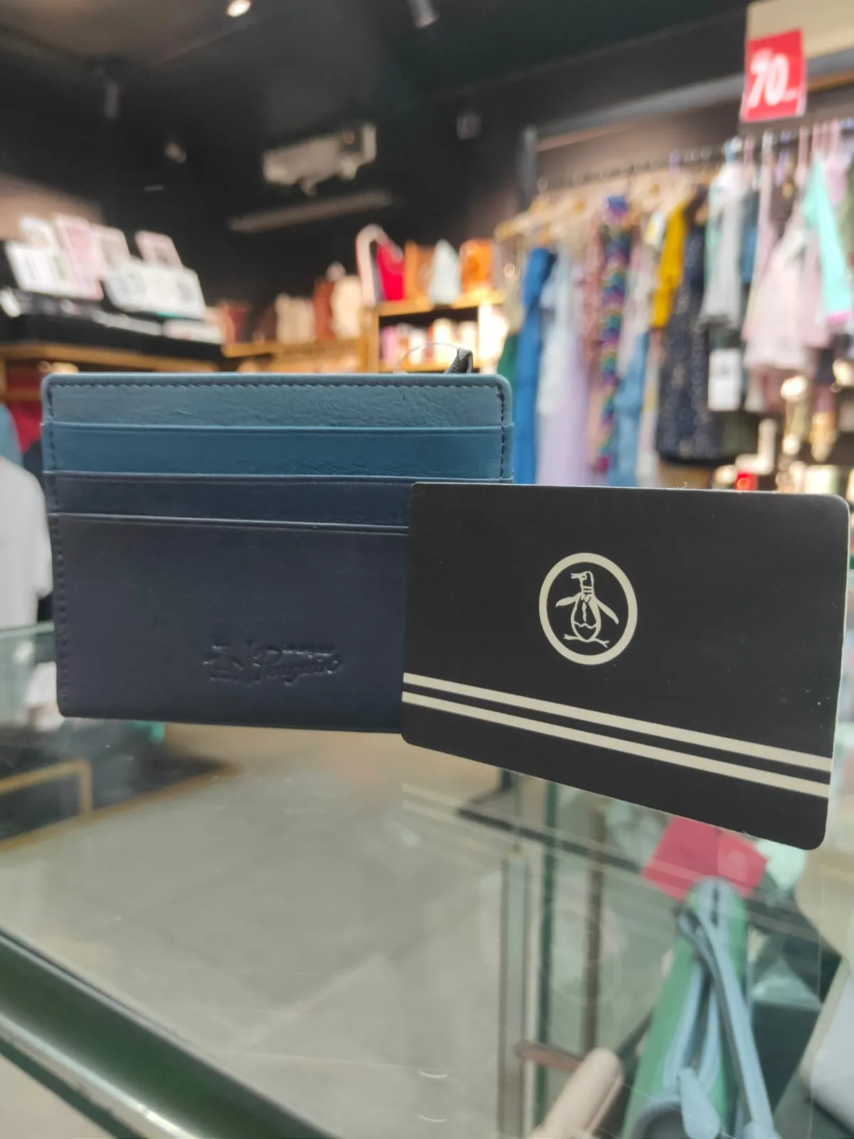 Original Penguin Men's Ombre Card Case in Navy Blue