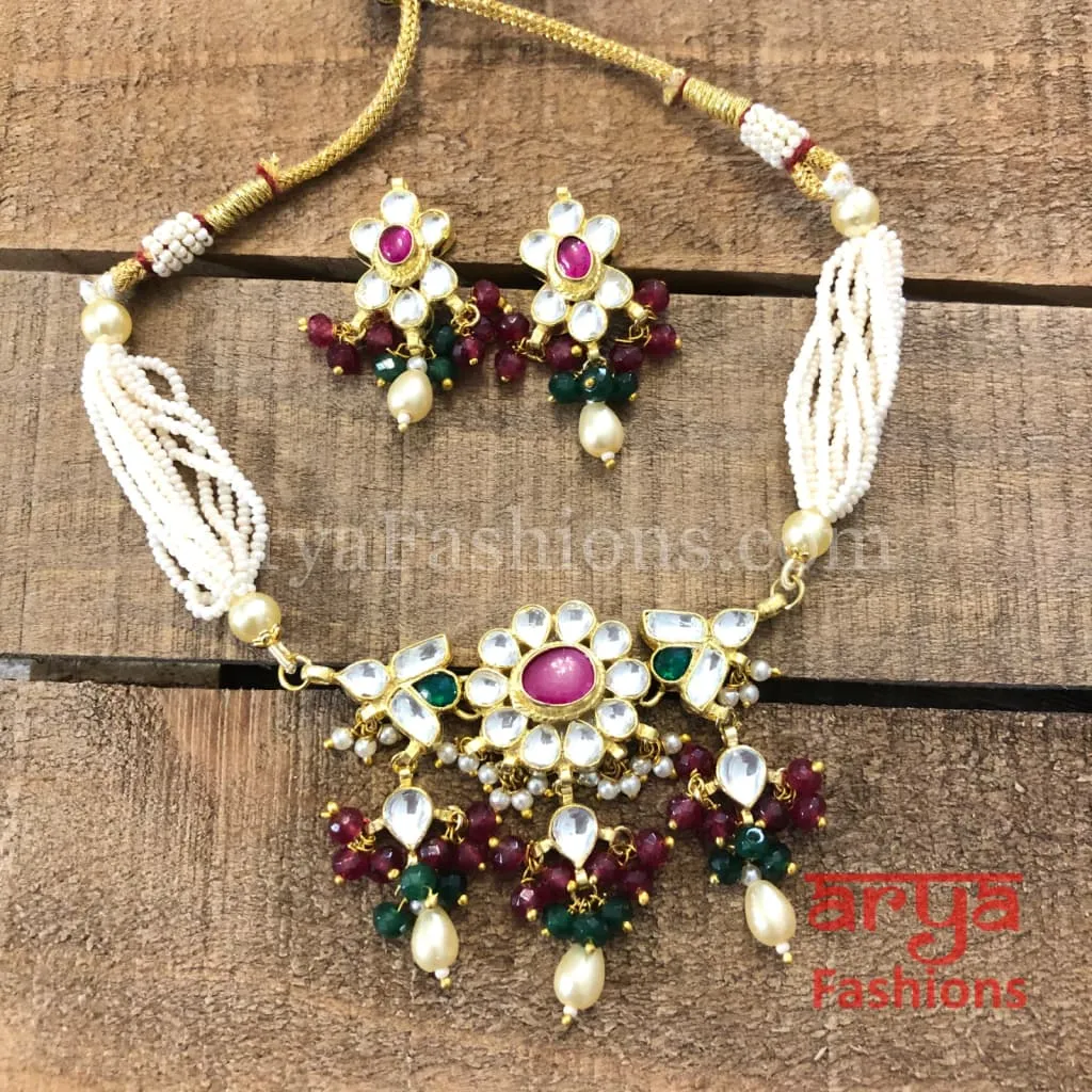 Pacchi Kundan Choker with Multicolor Beads