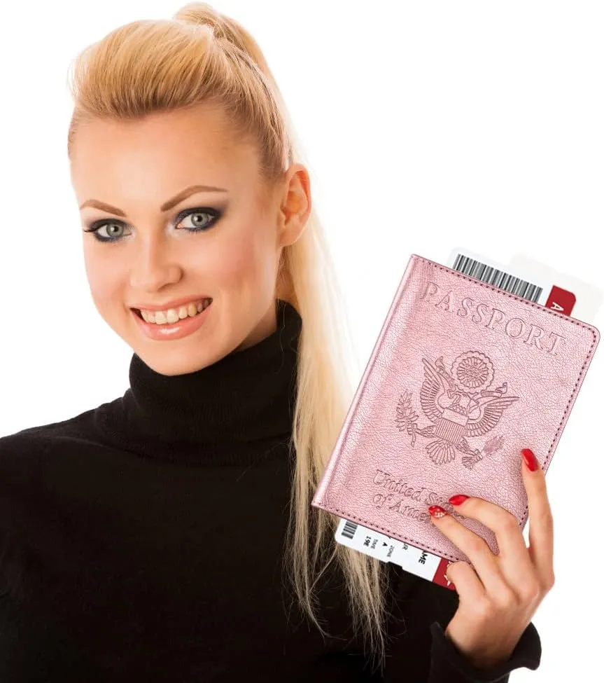 Passport and Vaccine Card Holder Combo, Passport Cover with Vaccine Card Slot, Wallet, Passport Case Holder for Women and MenAE-Rose gold