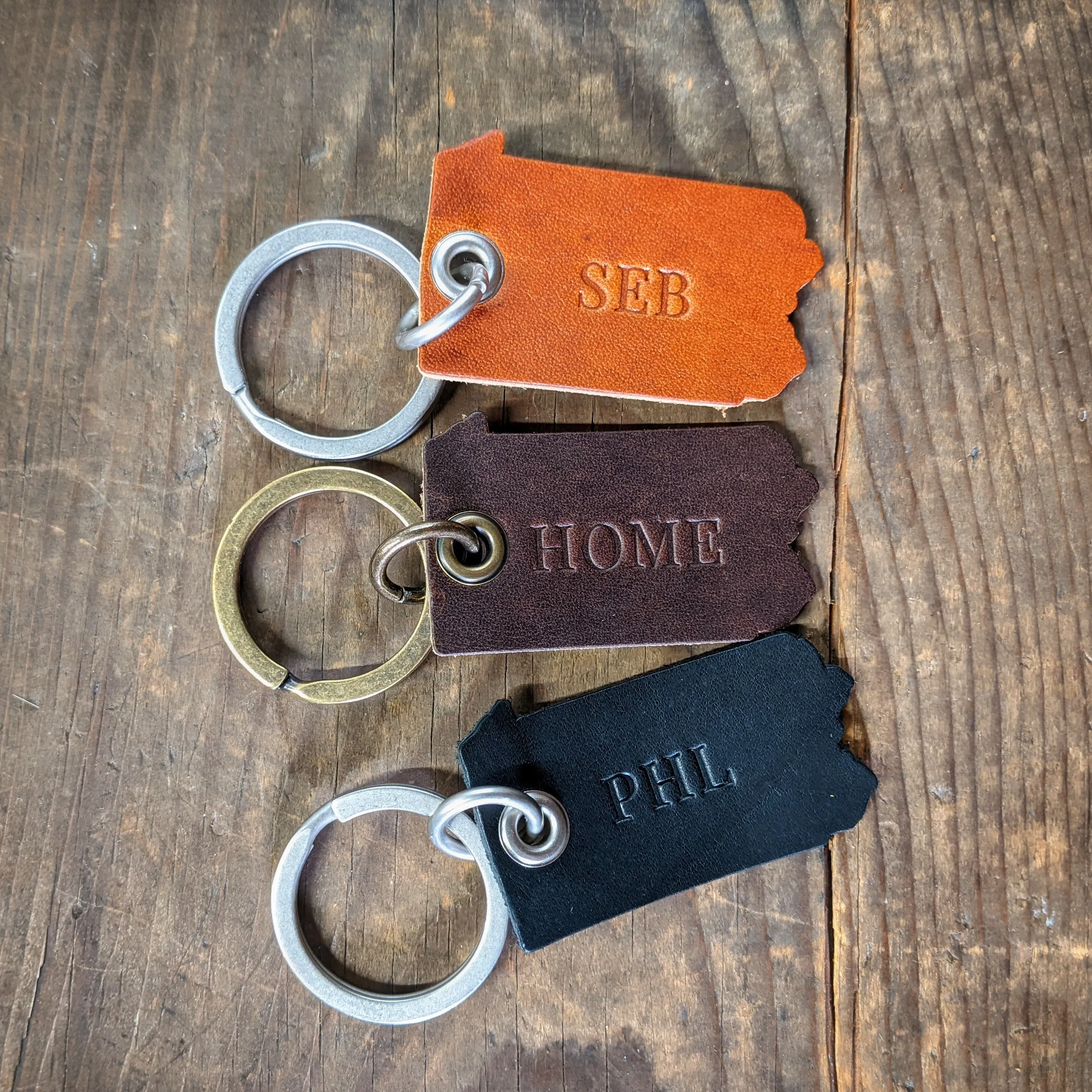 Personalized Leather Pennsylvania State Outline Keychain