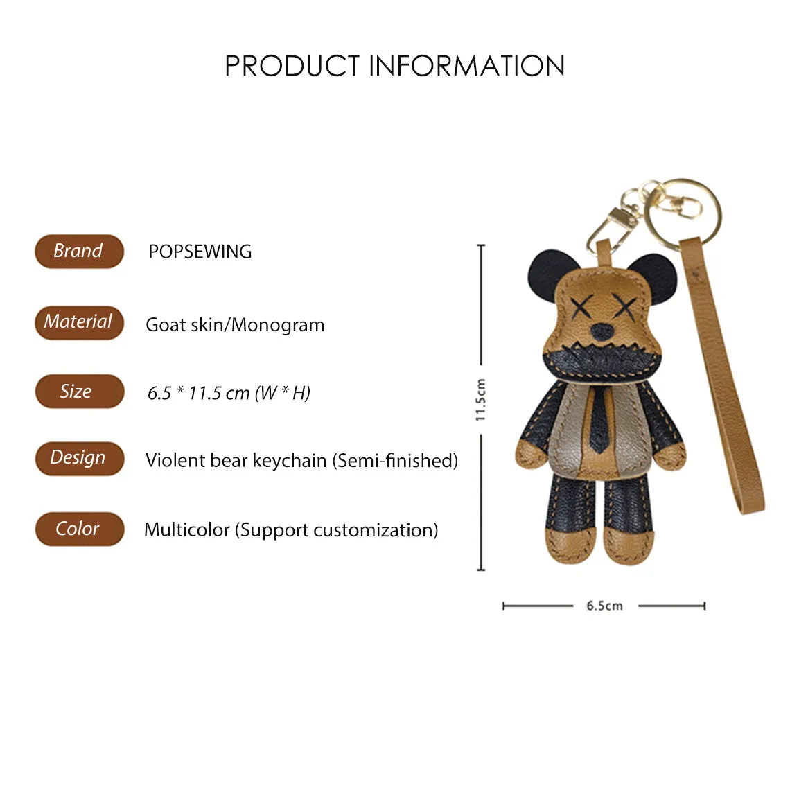 POPSEWING® Leather Violent Bear Keychain Charm DIY Kit