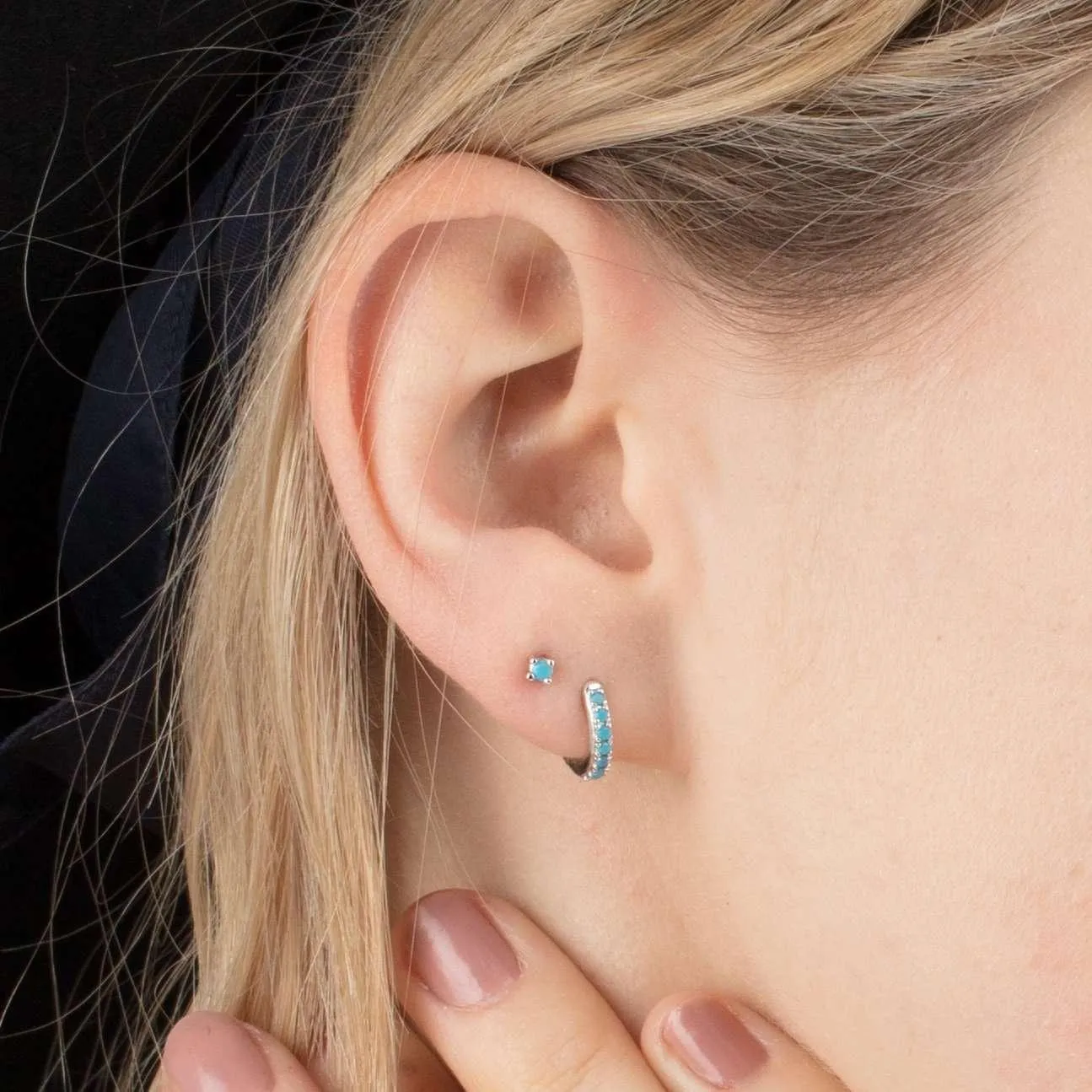 Scream Pretty Huggie Earrings with Turquoise Stones