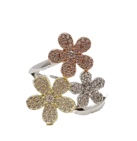 Tri Color Flower Pave Ring