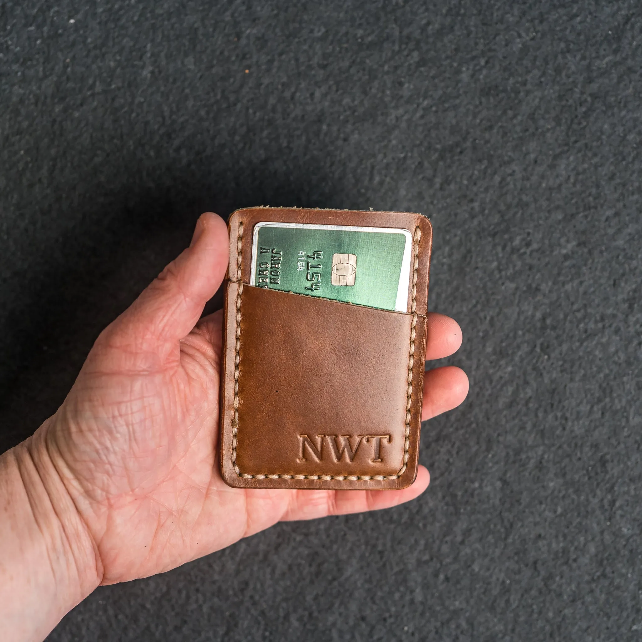 Two Pocket Wallet with D-Ring and Optional Wristlet - Personalized Leather Wallet
