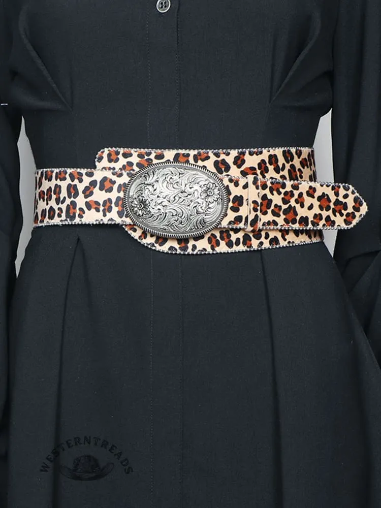 Vintage Western Cowboy Style Leopard Texture Imitation Belt
