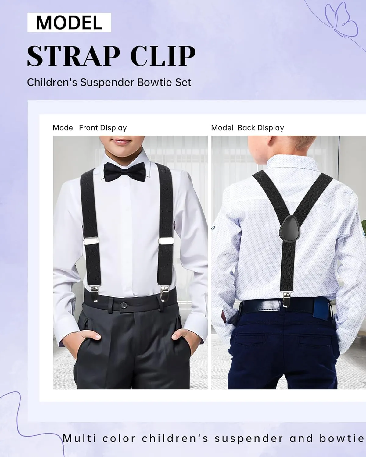 WELROG Kids Suspender Bow Tie Sets - Adjustable Braces With Bowtie Gift Idea for Boys and Girls