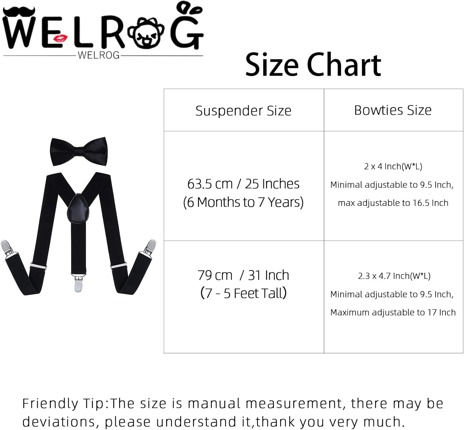 WELROG Kids Suspender Bow Tie Sets - Adjustable Braces With Bowtie Gift Idea for Boys and Girls