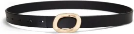 Womens Belt Leather Skinny Thin Waist Belt with Gold Oval Buckle for Dress Pants