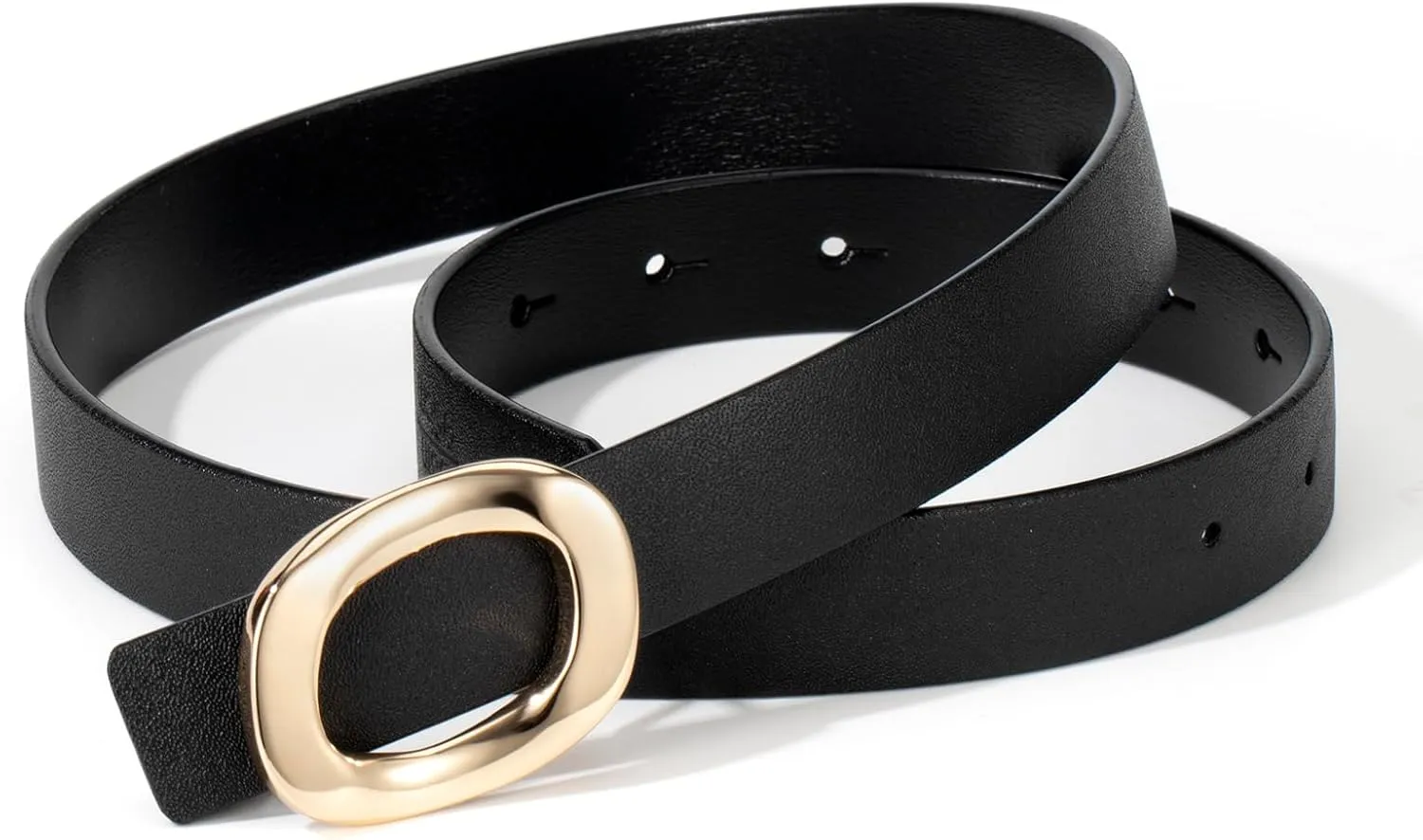 Womens Belt Leather Skinny Thin Waist Belt with Gold Oval Buckle for Dress Pants